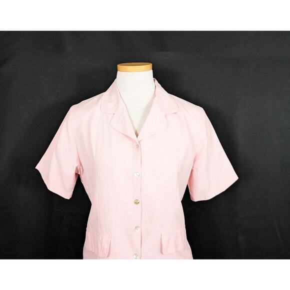 Vintage 90s Blouse Silk Pink Short Sleeve Tie Back Fitted Misses Size M - Picture 2 of 6